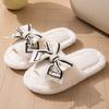Open-toe Plush Slippers, LOVE Bow Women's Home Slippers, Wooden Floor Cotton Slippers, Plush Slippers