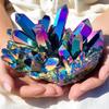 Natural Aura Quartz Cluster Electroplate Rainbow Titanium Angel Aura Crystal Cluster for Home Decor Healing Gift