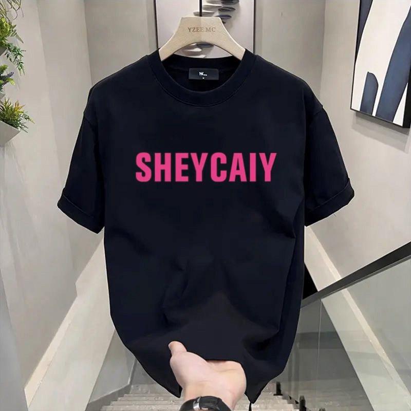 Men s Trendy Heavyweight Summer T-Shirt with Simple Letter Print and Round Neck. S