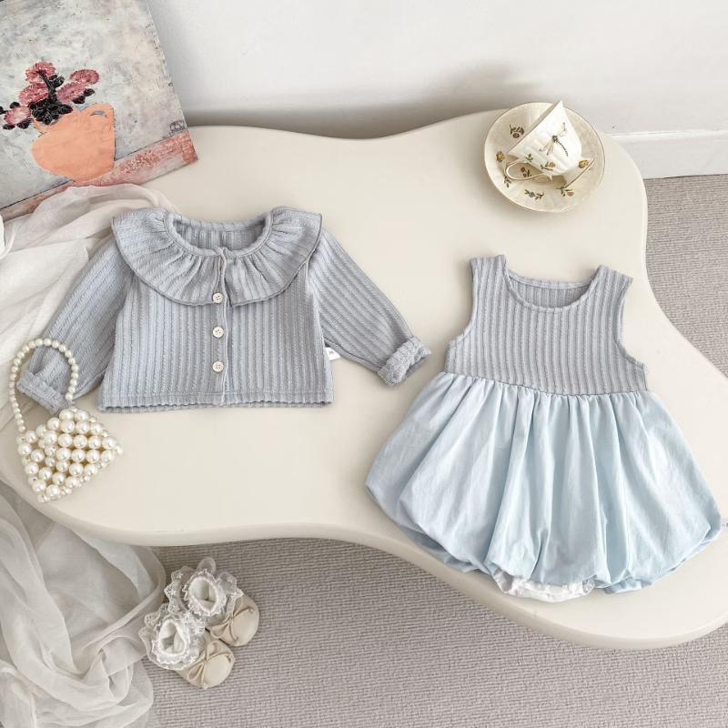 Kayoudo Baby Girl s Long Sleeve Cardigan & Bloom Romper Two-Piece Set 90CM