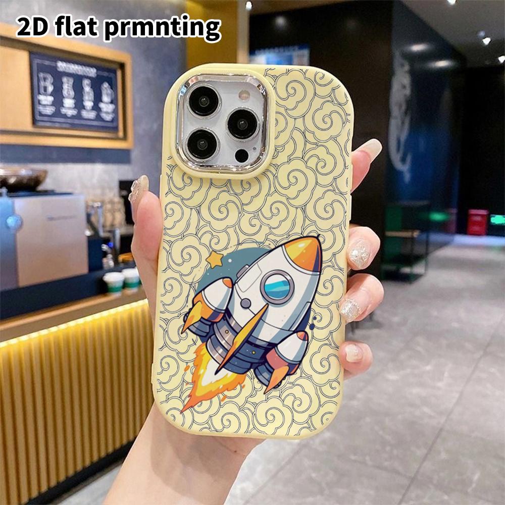 Phone Case: 2D Flat Design Suitable for iPhone 18 17 16 15 14 13 Pro Protective Case, Couple Style, Cartoon Rocket, Christmas and Halloween Gift