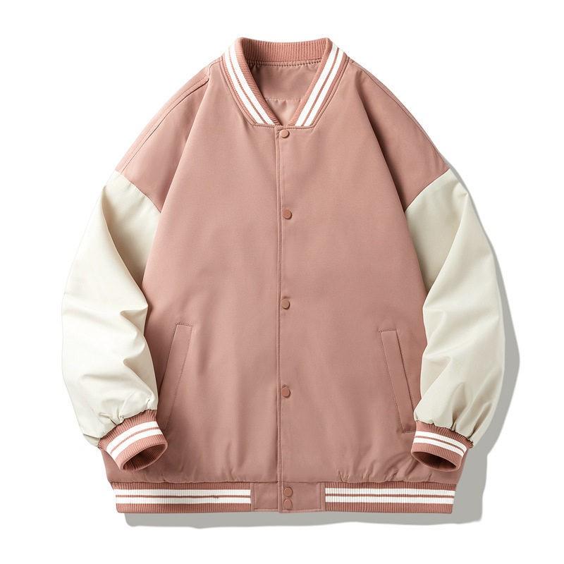 High-Quality Color Block Baseball Jacket Men Women Retro American Style Casual Fall Outerwear
