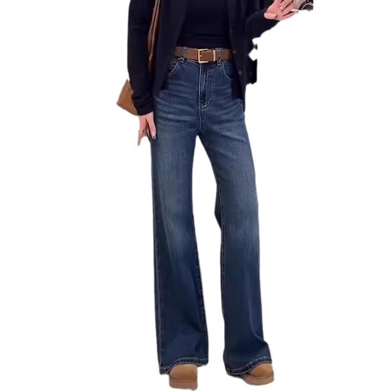 Plus Size High Waist Stretch Flare Jeans for Women - Autumn 2024 Hip-Shaping Wide Leg Floor-Length Pants