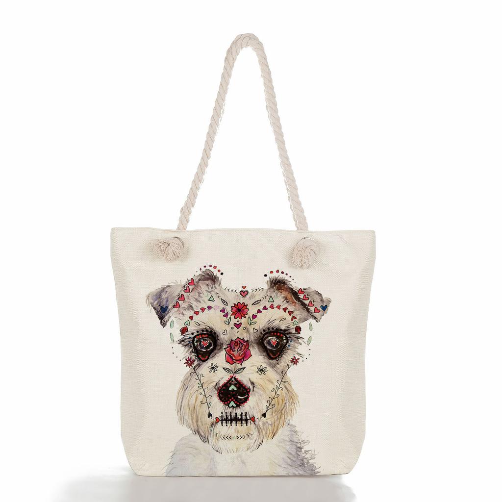 Multifunctional Dog Printed Thick Rope Shoulder Beach Bag Casual Large Capacity Handbag 7598 CLE