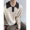 Vintage-Inspired Color Block Polo Collar Sweater - Trendy Men's Versatile Knitwear