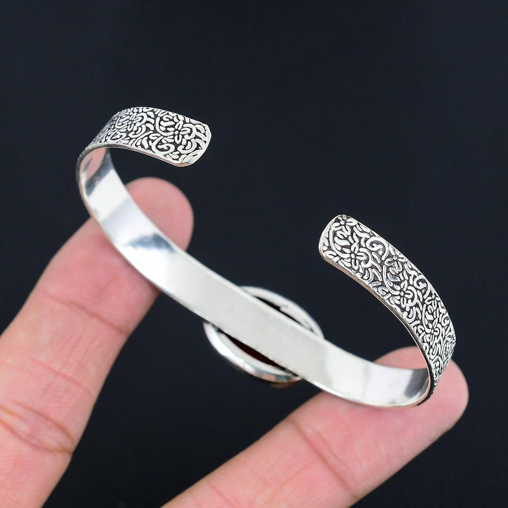 925 Sterling Silver Oval Natural Italian Red Coral Unique Elegant Trendy Bangle