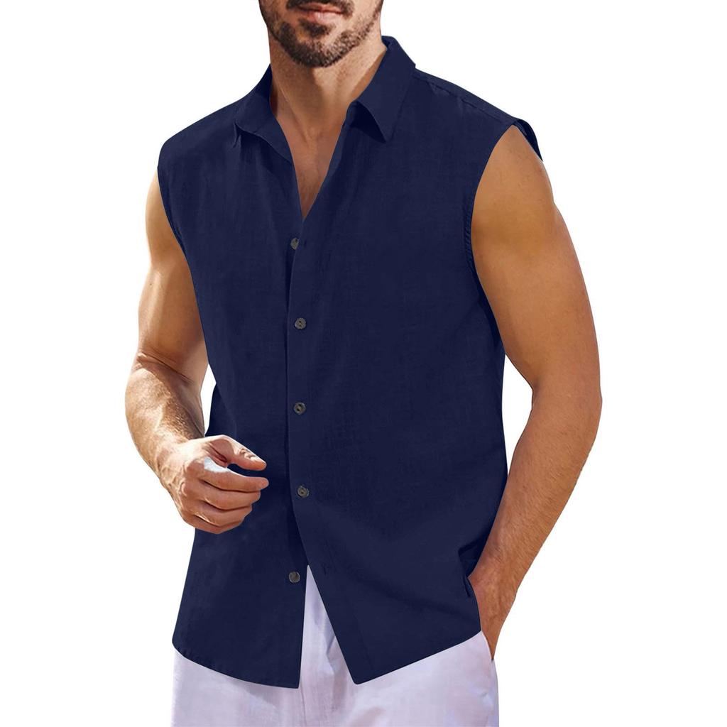 Men's Sleeveless Button-Down Shirt Casual Summer Wear, Lightweight and Breathable Fabric, Perfect for Daily Use