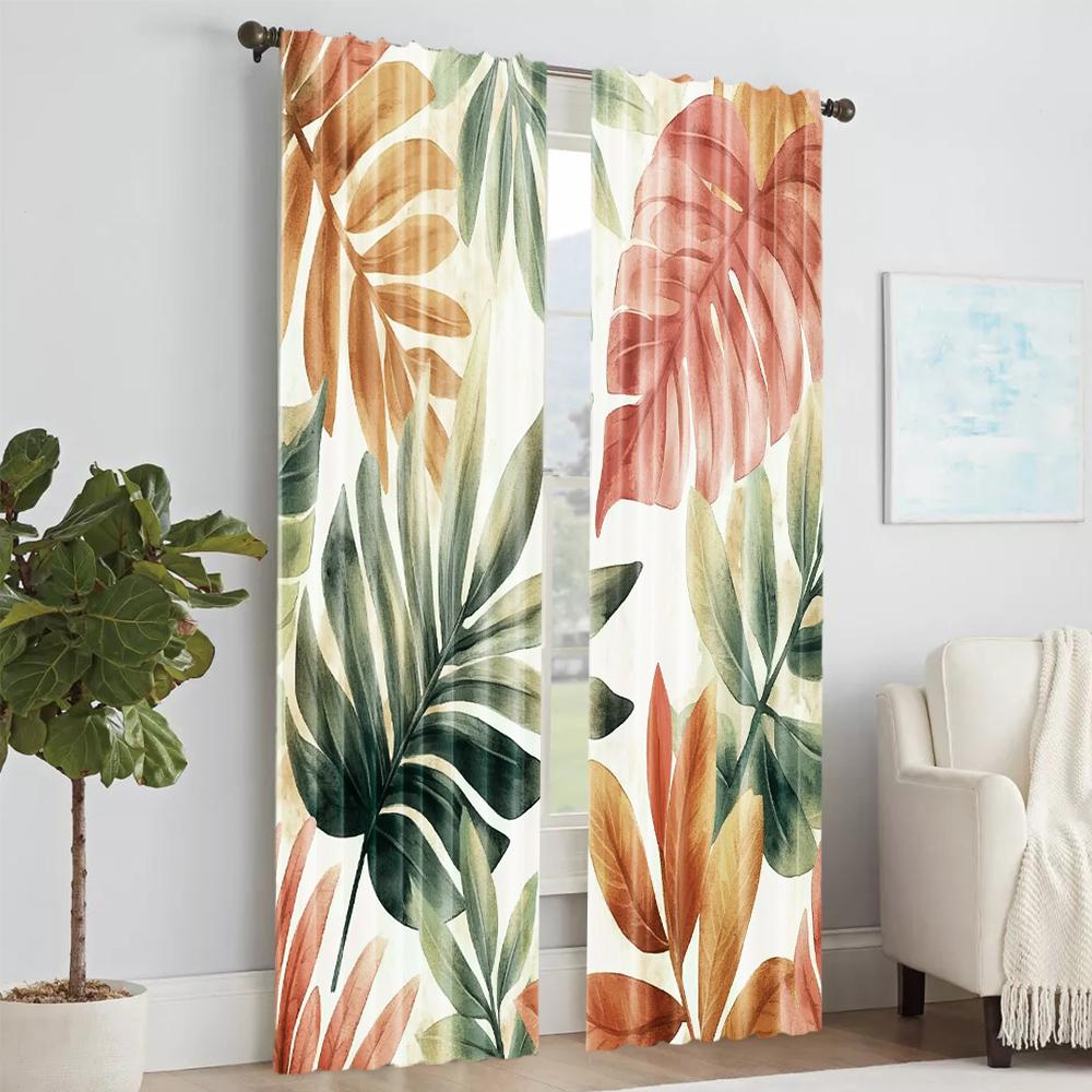 2 pcs   versatile polyester transparent curtains for home decoration Pink Tropical Palm for use in bedrooms and living rooms