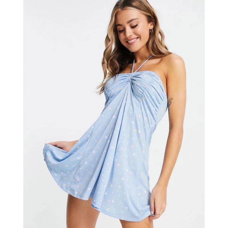 

Платье Австралия Котт * Цветочный Халтер на Тонких Бретелях Blue Floral (not refunded and accepted L