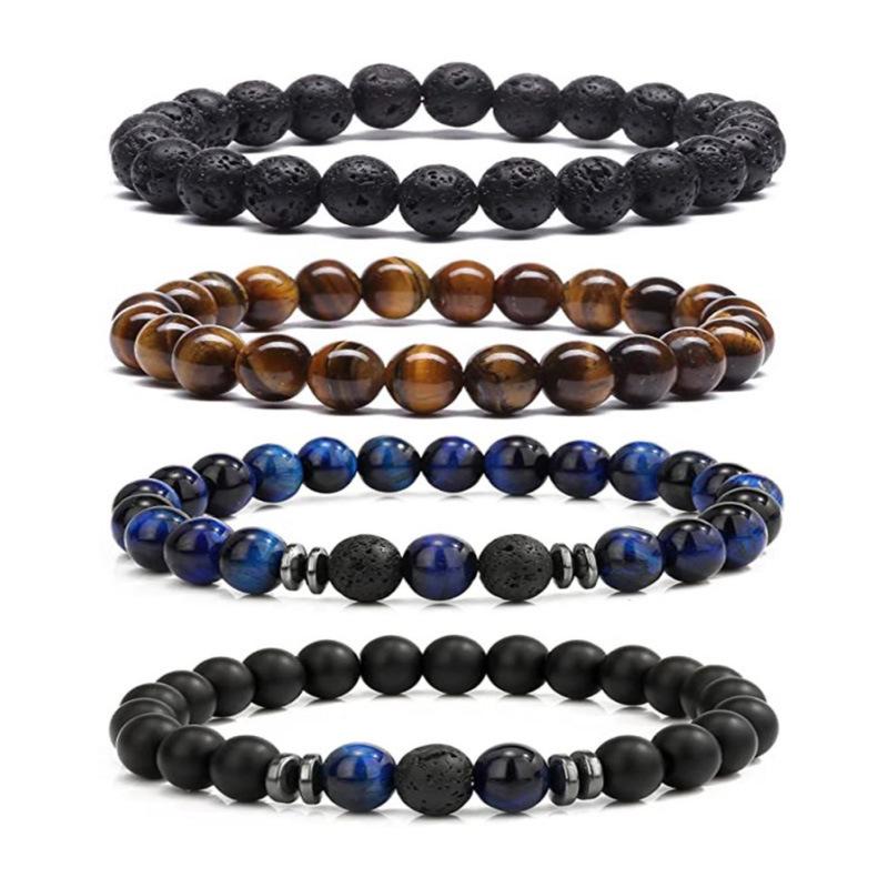 Volcanic Stone & Tiger Eye Lapis Agate Bracelet Set - Fashionable and Simple Style