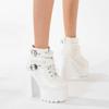 Gdgydh Women'S Solid Color Block Heeled Boots Buckle Strap Fashion Goth Lace Up Dress Boots For Party Back Zipper Ankle Boots