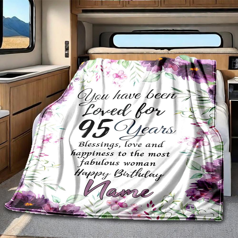 Floral Birthday Customize Your Name Rv Blanket Soft Cozy Lightweight All Season Multi Purpose Blanket For Travel Camping Picnics Sofa Rv Bed Living
