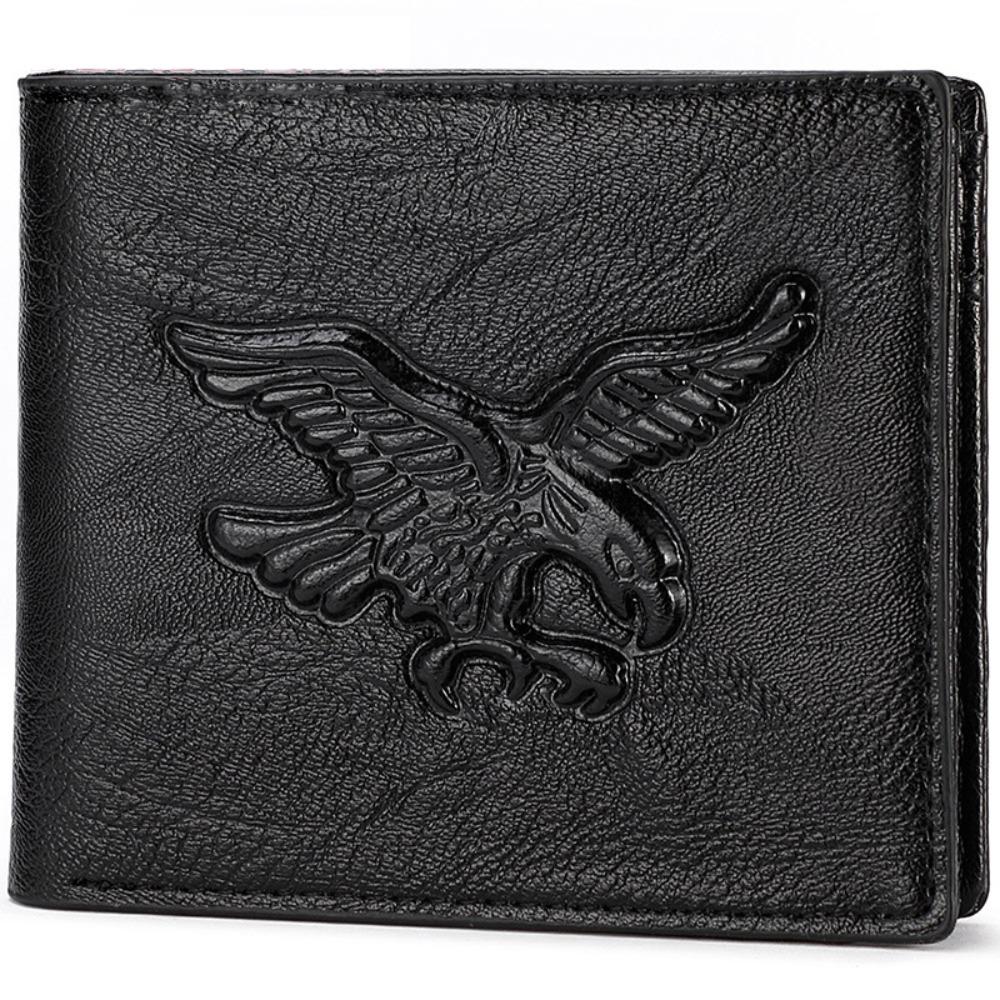Cool PU Leather Men Short Wallet Black Grey Brown 3D Eagle Relief Pattern Leather Designer Wallet Credit Card Holders Men