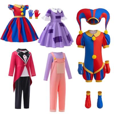 Girl Anime Cartoon Pomni Raghata Jax Caine Cosplay Costume Amazing Digital Circus Cosplay Clown Kid Jumpsuit Boys Halloween Suit