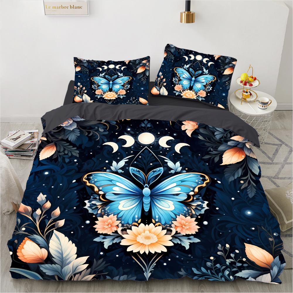 Butterfly 3D Printed Pattern (Three-piece Set) Single Double Queen Quilt Cover Pillowcase Bedding Set
