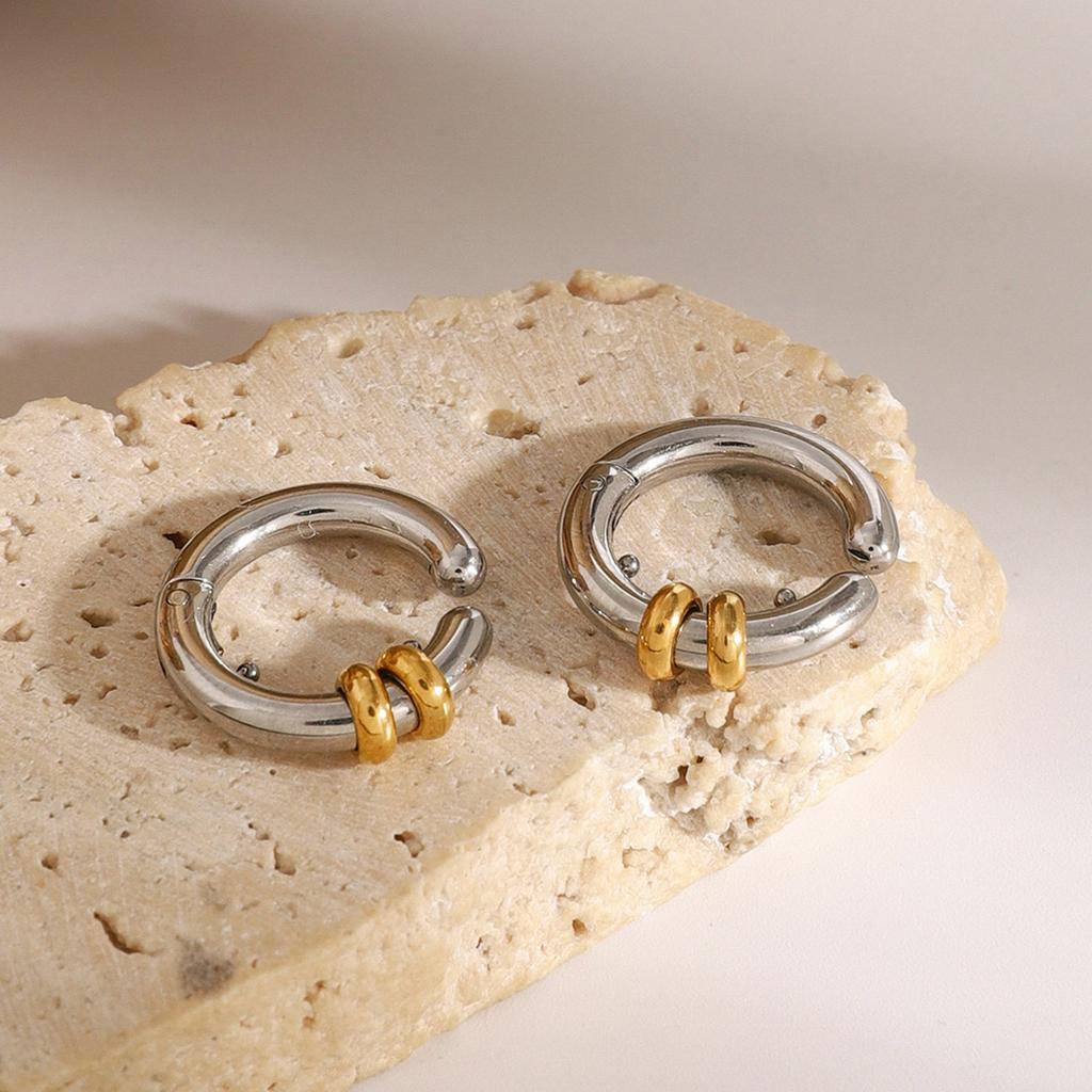 Fashionable Color Block Clip On Earrings No Piercing Needed Comfortable Stainless Steel Ear Cuffs for Women Girls