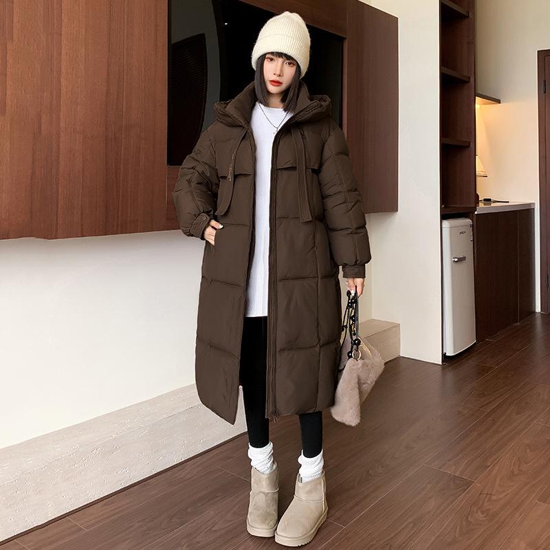 European station thickened down cotton jacket women's long over-the-knee Korean loose padded jacket new for winter 2025