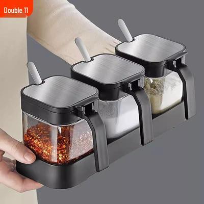 Large Capacity Square Glass Seasoning Jar Set - Moisture-Proof and Sealed for Kitchen Use