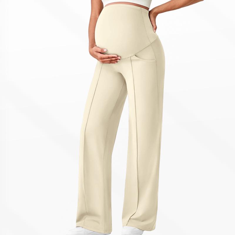 High Waist Maternity Pants,High Elastic Breathable Straight Wide Leg Trousers With Belly Support,No Tight Pressure On Abdomen For Pregnant Women