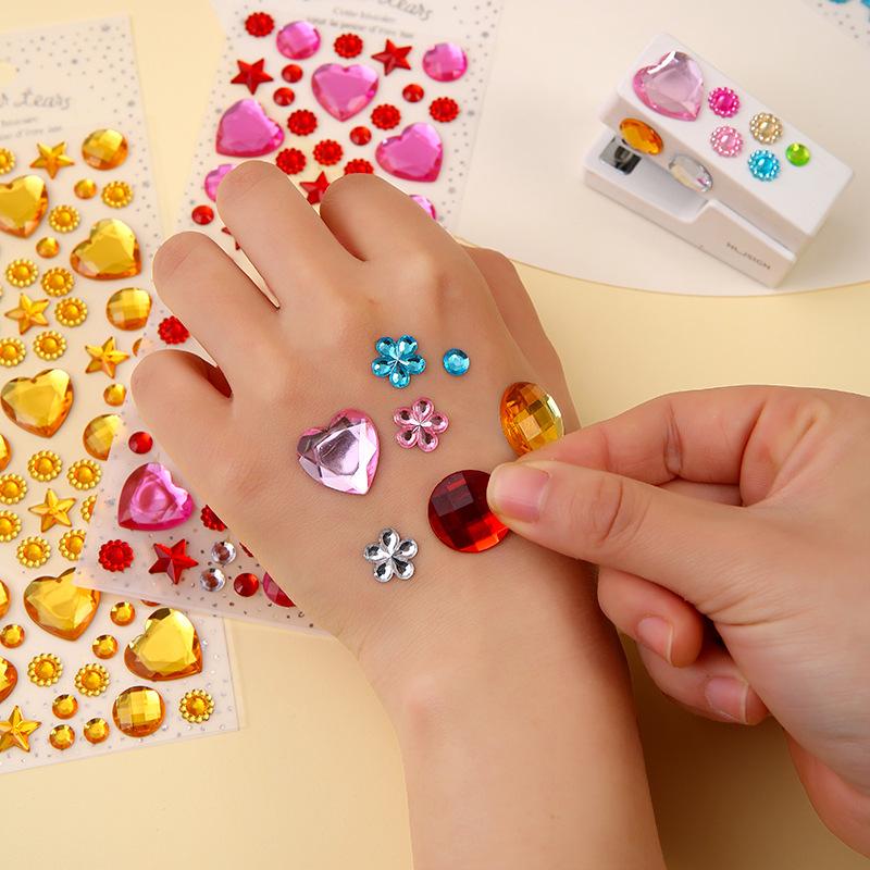 Love Heart Shaped Face Gem Sticker for Kids Diamond Acrylic Crystal Tattoo Stickers DIY Three-dimensional Rhinestone Decorations