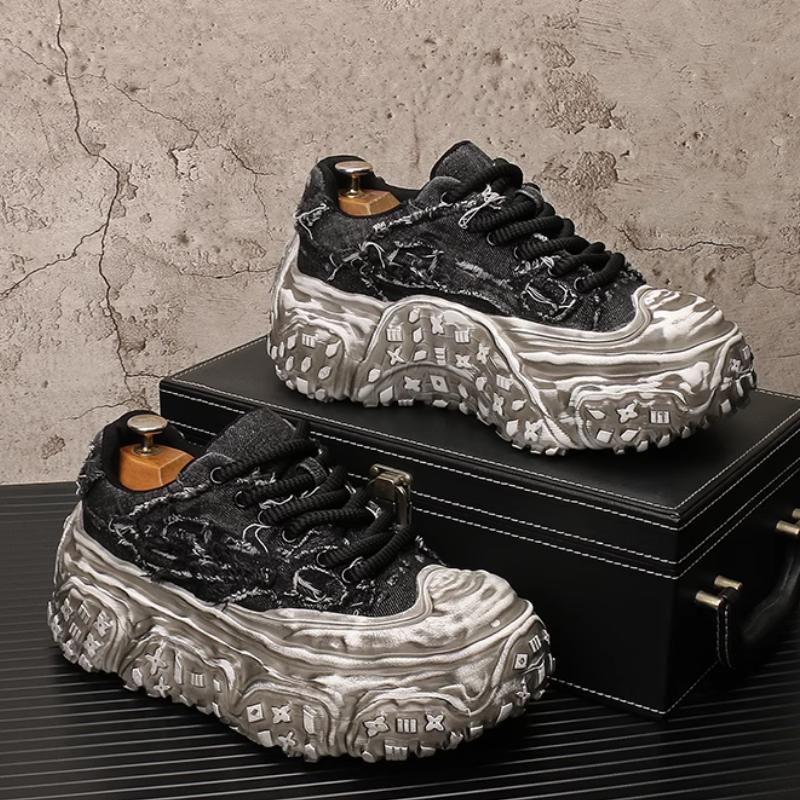 Fashion Trendy men's shoes, breathable canvas casual shoes, men's fashionable and versatile thick-soled height-increasing dad shoes  b27