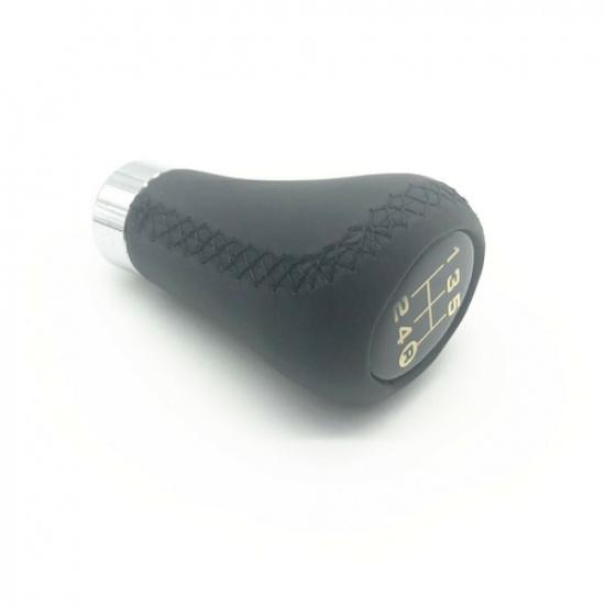 Black Leather 5-Speed Manual Aluminum Transmission Shifter Knob Car Accessories