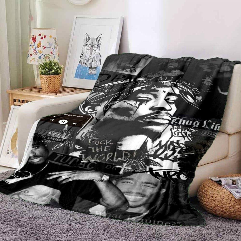 1pc 2Pac Hip Hop Blanket Soft Lightweight All Season Multi Purpose Throw for Sofa, Bed, Office & Picnics, French Style with Iconic Album Art & Quotes