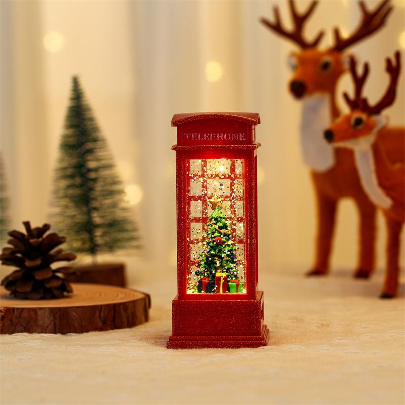 Leuchtendes Weihnachts-Telefonzellen-Ornament mit Öllampen-Szene zur Innendekoration