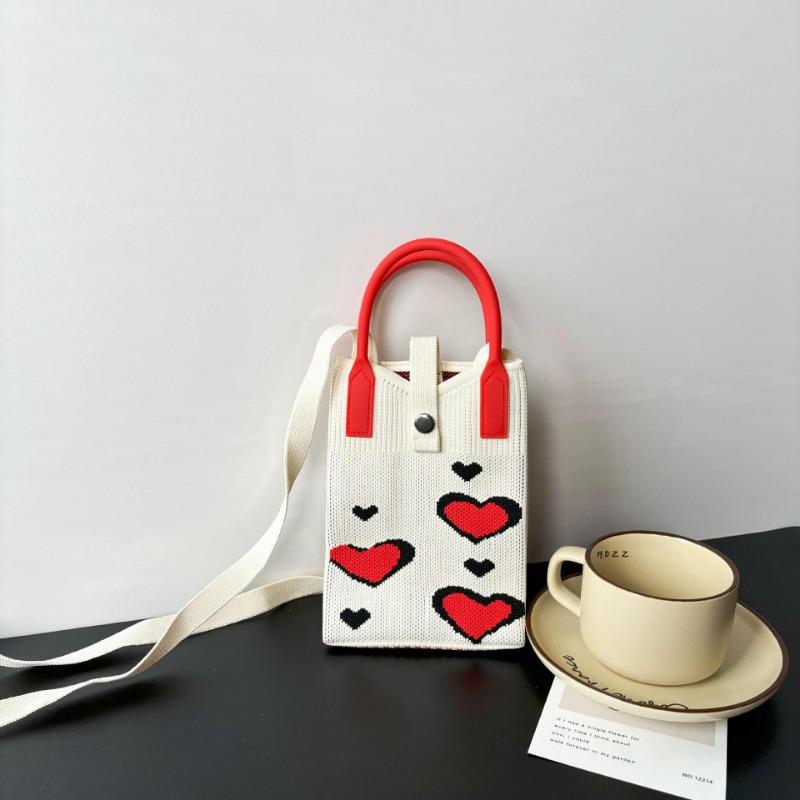 New Love Mobile Phone Bag High-end Knitted Bag Popular Cartoon Cute Portable Storage Messenger Bag