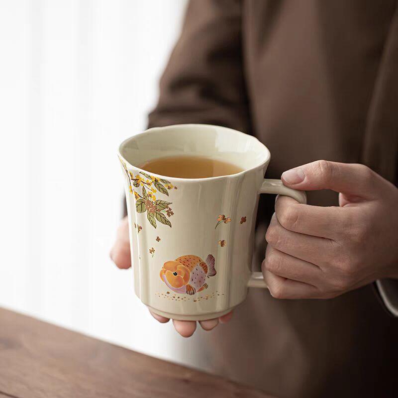 Pflanzenasche Großkopf-Fisch Große Kapazität Trinkwasser Teetasse Keramik Kaffeetasse Heim Meistertasse Büro Teetasse