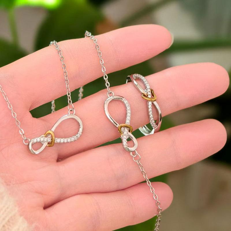 Vintage Infinity Figure 8 Buckle Necklace Bracelet Ring Set Minimalist Fashion Jewelry Gift For Women