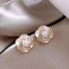 Elegant Zircon Flower and Pearl Stud Earrings - High-End Niche Design