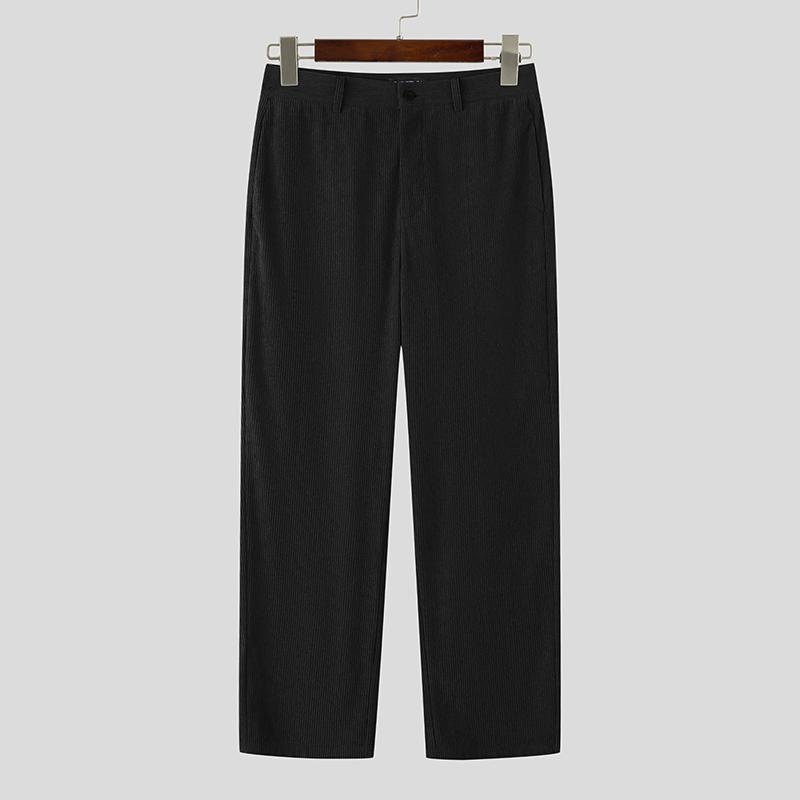 INCERUN Pánské zapínací v pase ležérní dlouhé manšestrové harémové kalhoty spodní