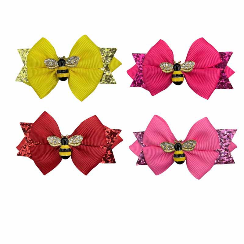 Children's Bow Hair Clip with Rhinestone Bee Design - Bestseller Girls' Headdress
