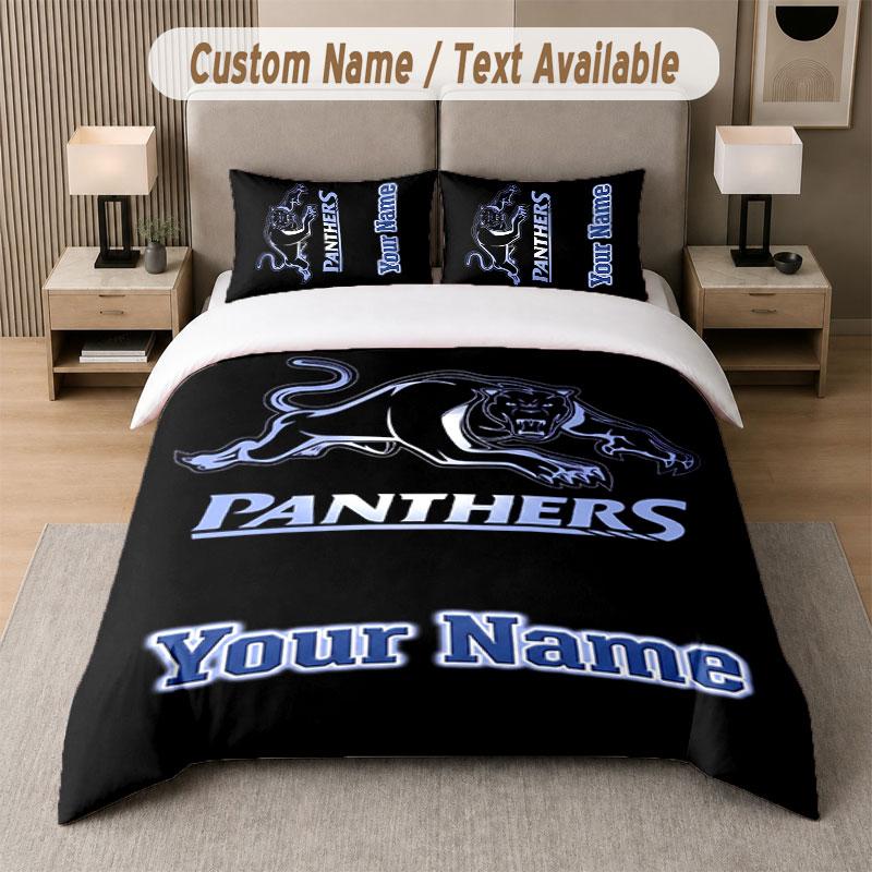 Custom Bedding Set Penrith Panthers Pattern, Print Name Text 1 Duvet Cover plus 2 Pillowcases Home Textile