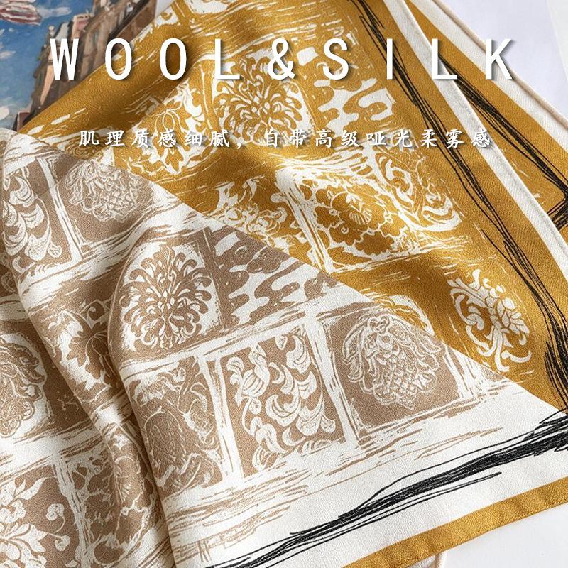 Retro silk wool square scarf silk blended women's autumn and winter versatile scarf accessories temperament silk scarf shawl