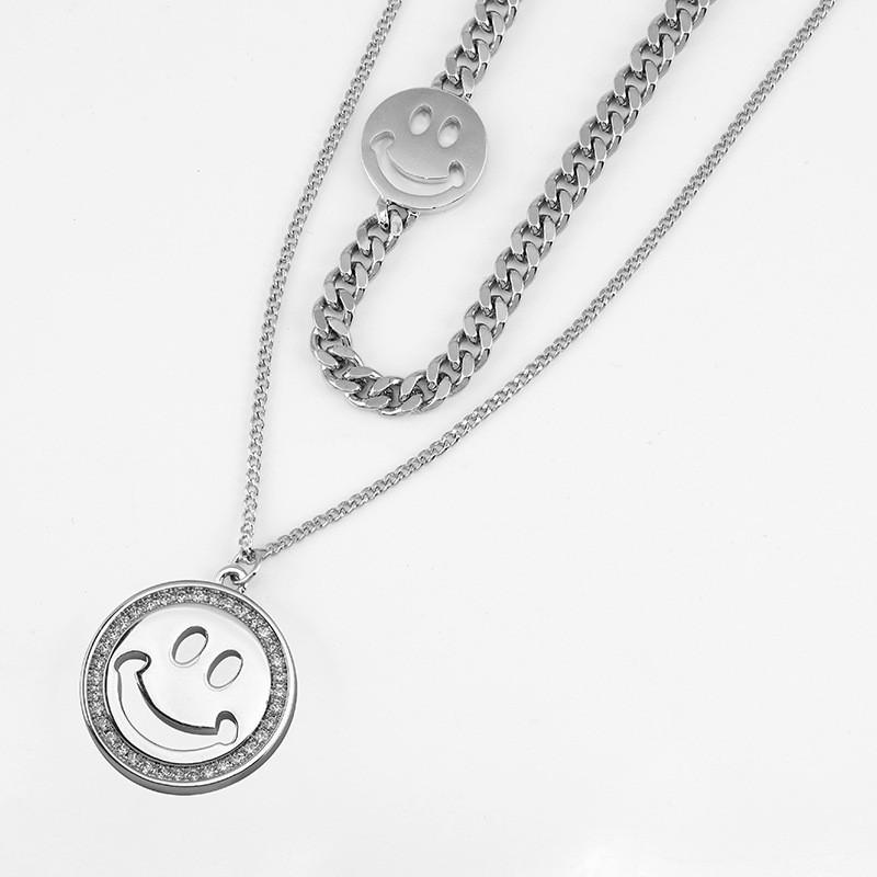 Elegant Layer Double Smiley Face Necklace For Women In Stylish Korean Design Available In Silver And Gold Elegant Titanium Steel