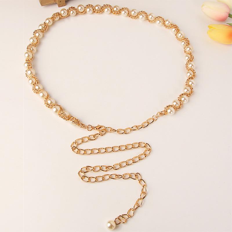 Pearl Chain Waist Belt For Women With Elegant Pearl Details For Dress Decoration