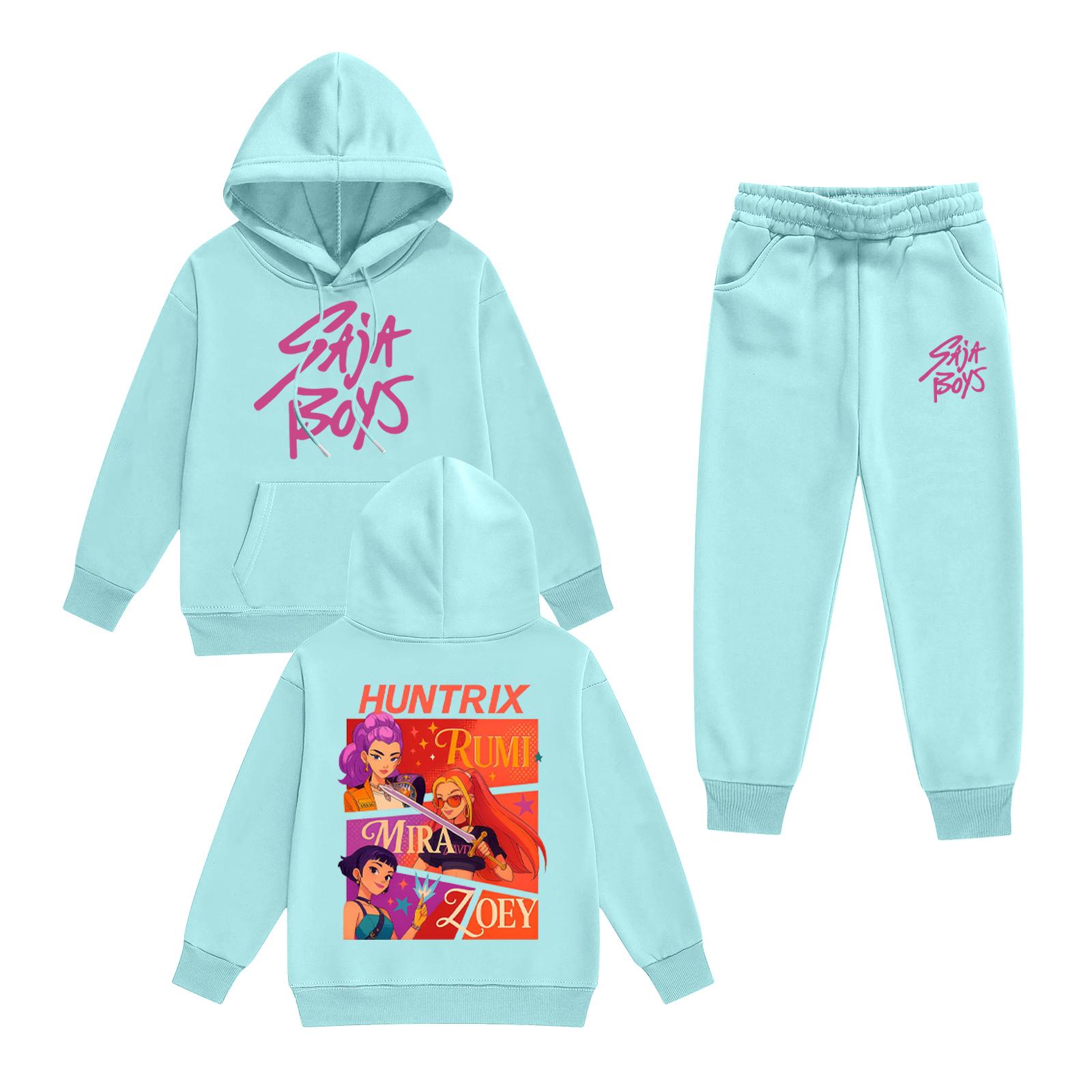 

Kids Long Sleeve Loose Pullover Letter Print Drawstring Hooded Sweatshirt Set 150