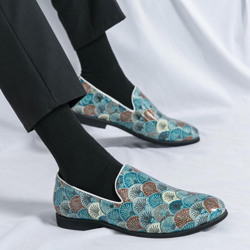 Men's Fashion Pointed Toe Print Pattern Comfort Loafers Formal Shoes for Wedding Prom Dress Homecoming Footwear Designer Style