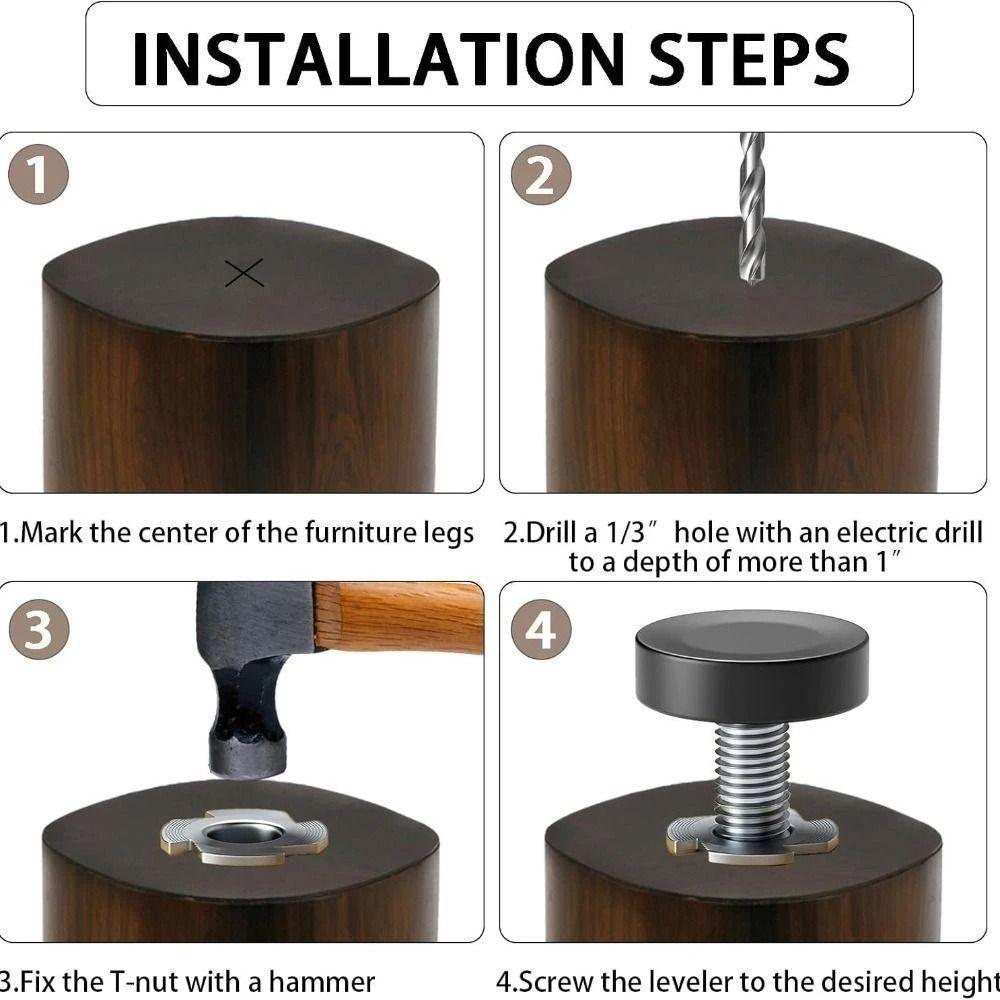 8PCS Table Feet Screw On 1/4In Thread Levelers Furniture Levelers Leg Levelers New Glide Leveler