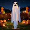 Osvětlená ozdoba ducha pro dvorky Halloweenská světelná závěsná dekorace, Strašidelná velká na opakovaně použitelném látkovém stromku Houpačka s čarodějnickým kloboukem Přední veranda