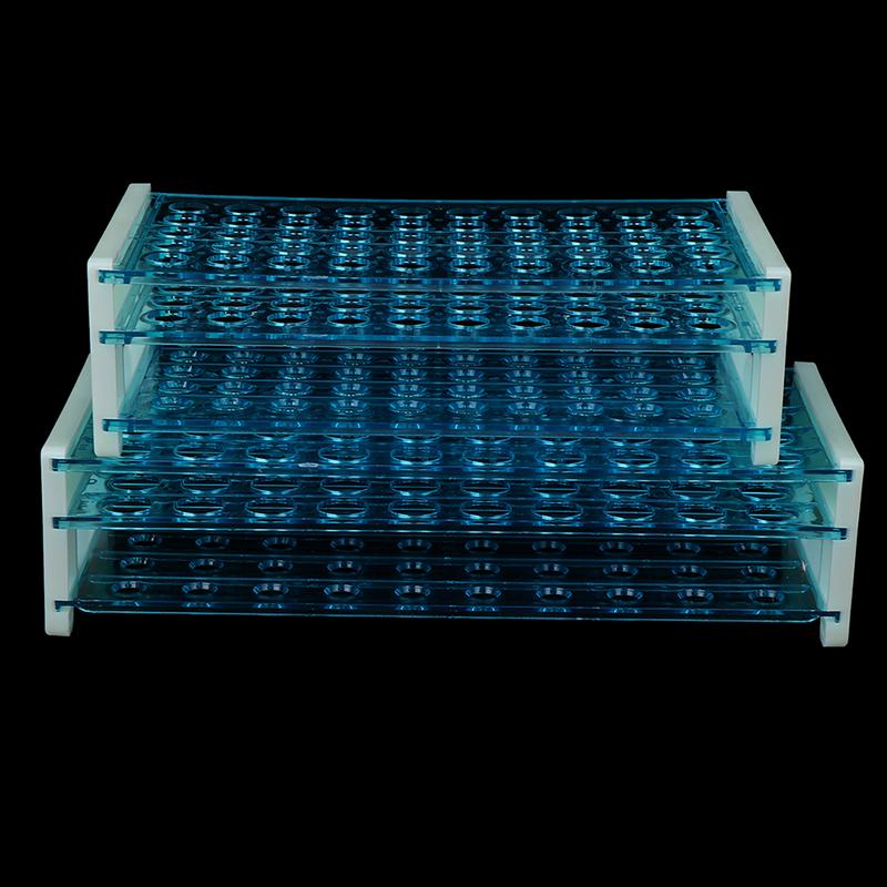 10Pcs Plastic Test Tubes Vials With Caps & Pipe Rack Holder Stand 40/50 Holes