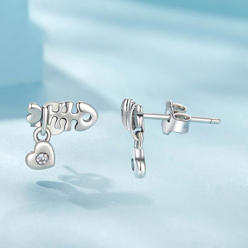 barbie Design Bone Fish Earrings, Elegant and High-end Original Ins Style Love Exquisite Gift Box #lucky S925 Silver Earrings for Women ZJYES-YS-235