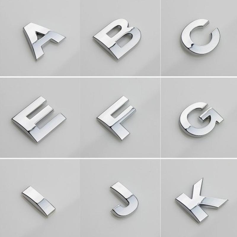 

1pc Car Stickers Letter Alphabet Number Digital 3D Chrome Decal Decorate Badge DIY 2.5*2.5 Silver Auto Styling Accessories I