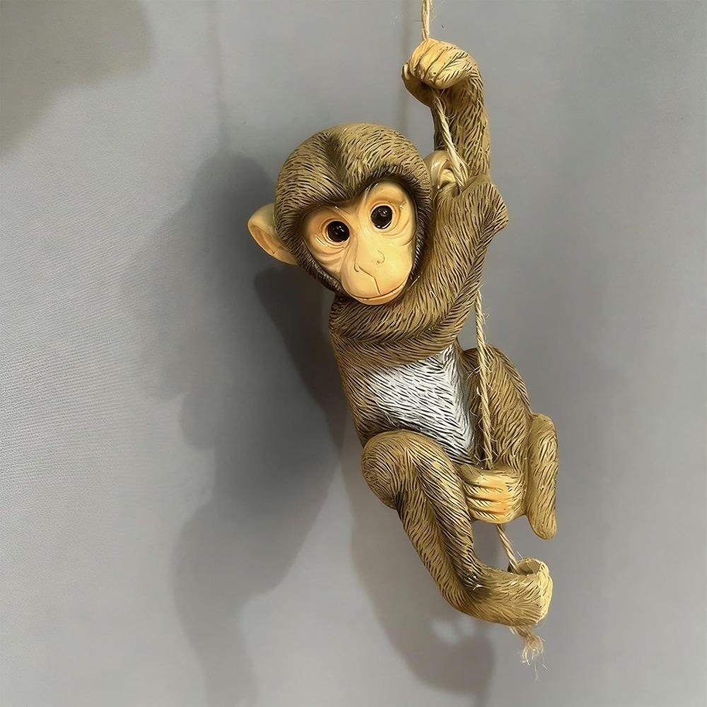 Resin Garden Monkey Statue Beige Chimpanzee Sculpture Durable Hanging Animal Ornament