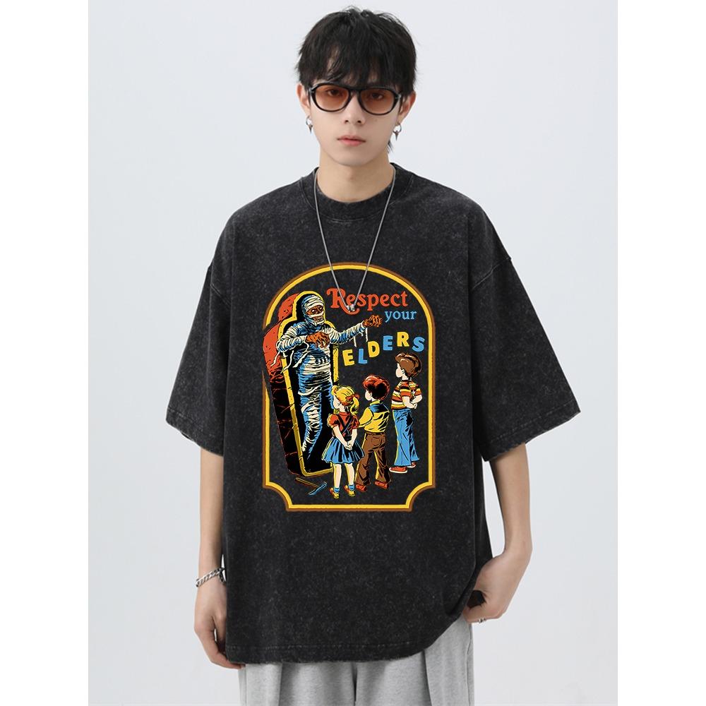 Respect Your Elders Mummy Funny Washed Retro Men Tee T Shirt Breathable Clothes Oversize Short Sleeve