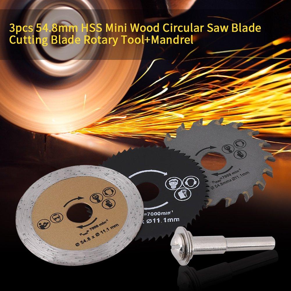 3Pcs Circular Saw Blade, 54.8 x 11.1mm, HSS Mini Wood Metal Cutting Circular Saw Blade with Mandrel, for Aluminum, Copper, Plastic, Wood, Ceramics,