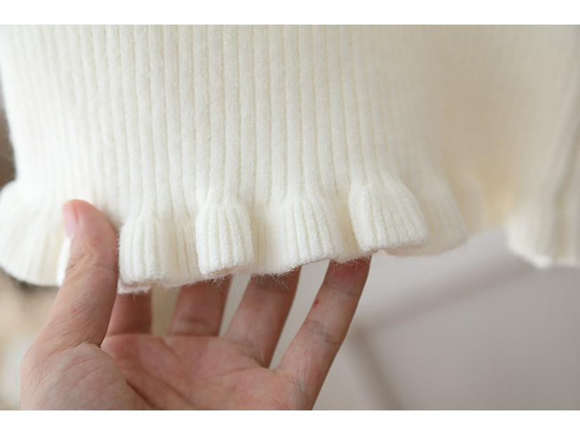 Girls' Velvet Ruffle Sweater: Half-High Collar, Knitted, Plus Velvet Layer, Warm for Autumn & Winter