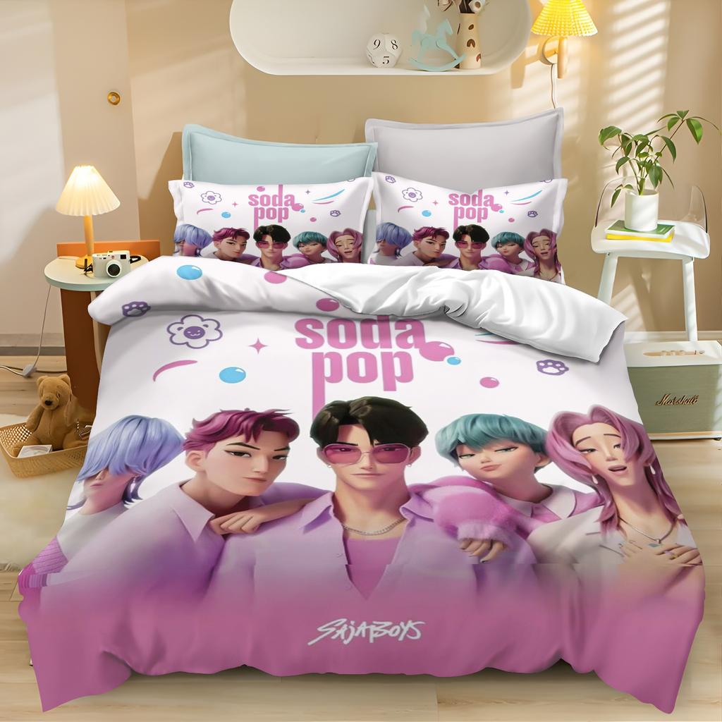 Pościel K-Pop Zestaw z Motywem Demon Hunters Kolorowy Nadruk Poliester Studencki Dom Studencki Prześcieradło Poszwa na Kołdrę Prezent dla Dziecka Tekstylia Domowe